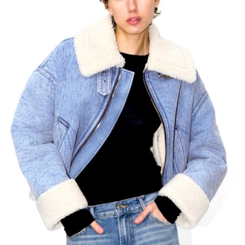 ZARA Faux Shearling Biker Denim Jacket. Oversized. Large. - Picture 8 of 8